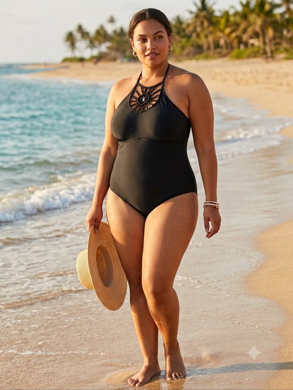 Playa Swim Black cut out halter one piece swimsuit Size 1X
